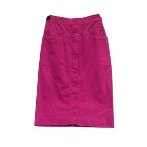 Vintage 90s Midi Skirt Hot Pink Denim High Waisted Size 5 Pockets Retro Barbie